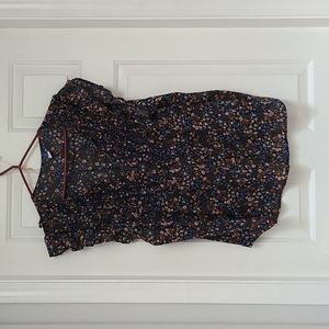 V-Neck floral Cap Sleeve Blouse